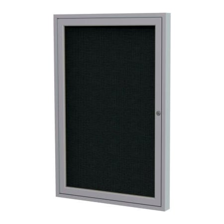 Ghent Enclosed Bulletin Board, 1 Door, 24""W x 36""H, Black Fabric/Satin Frame -  GHENT MANUFACTURING